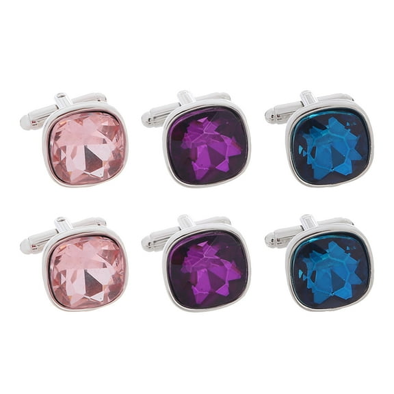 3 Pairs Elegant Rhinestone Cufflinks Classy Jewelry for Men Weddings