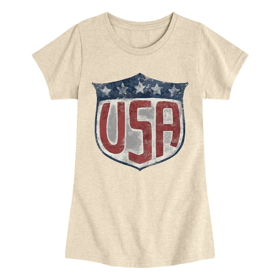 Instant Message - USA Shield - Youth Girls Fitted Short Sleeve T-Shirt