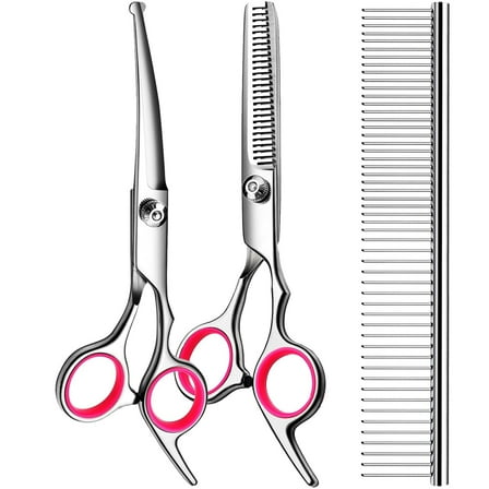 GoXteam Dog Grooming Kit With Safety Round Tips Stainless Steel Professional Dog Shears Set, Thinning, Curved Scissors And Comb For Cat Pet