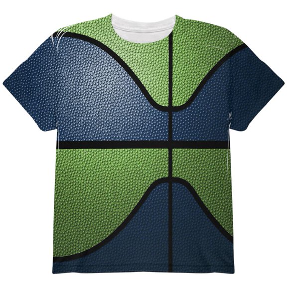 Championship Basketball Dark Blue and Electric Green All Over Youth T Shirt Multi YMD