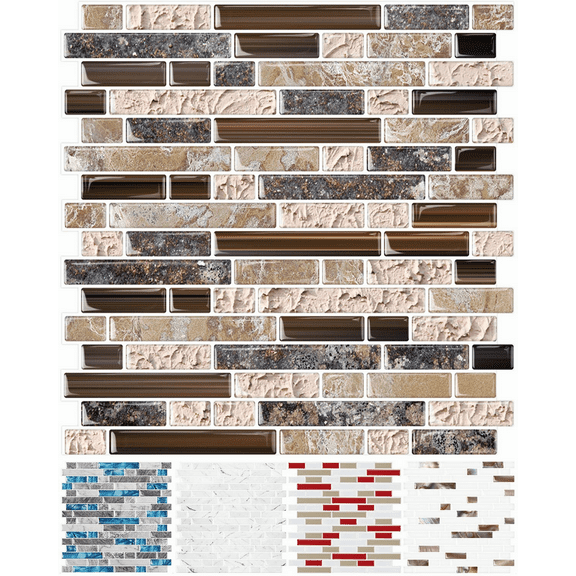 STICKGOO 10-Sheet Peel and Stick Wall Tile, 12" X 12" Vinyl Self-Adhesive Kitchen Backsplash in Sandstone(Brown)