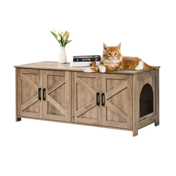 Caja de arena para gatos VEVOR muebles ocultos 2 habitaciones color gris