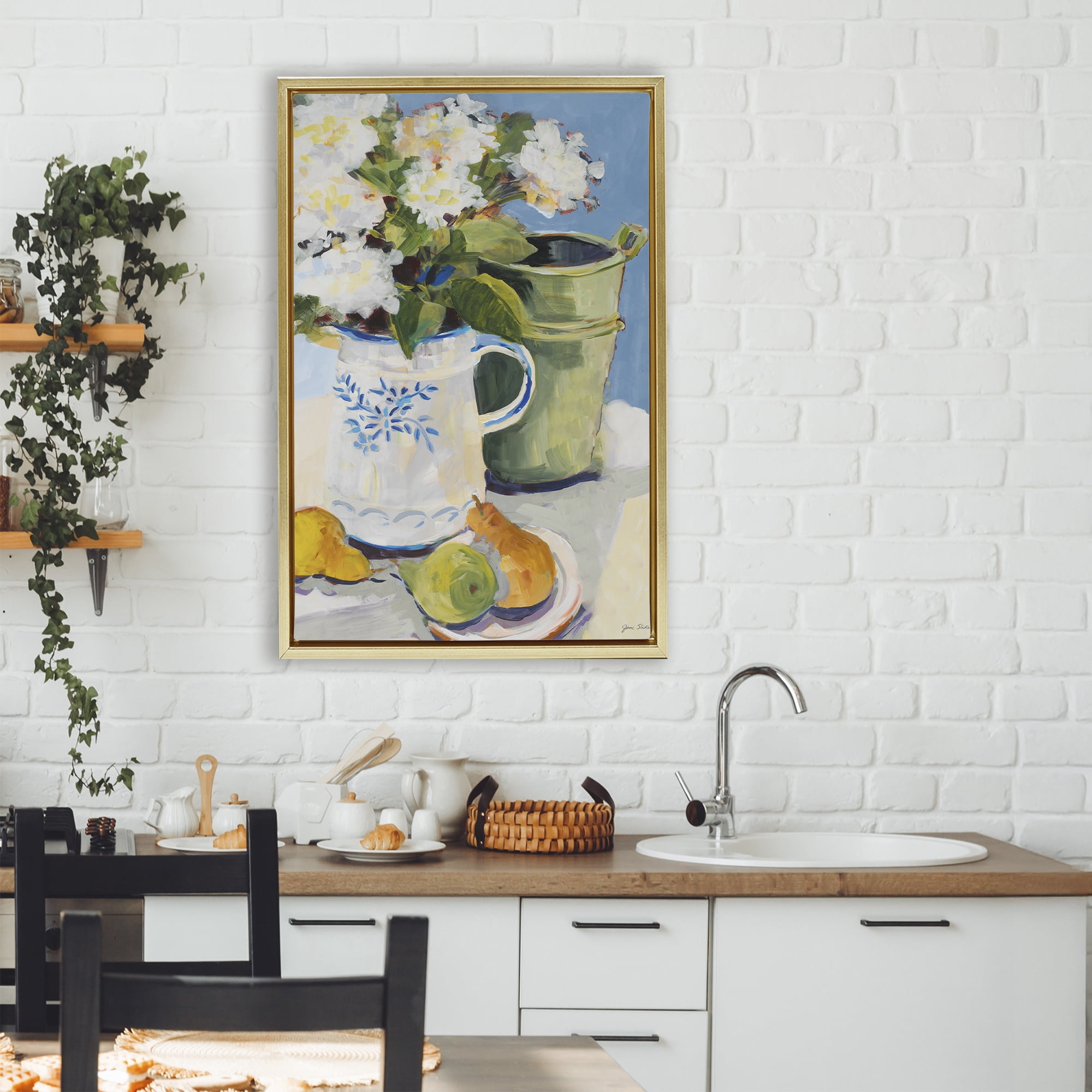 Stupell Industries Pitcher of Flowers Still Life Gold Framed Floater Canvas Wall Art, design by Jane Slivka