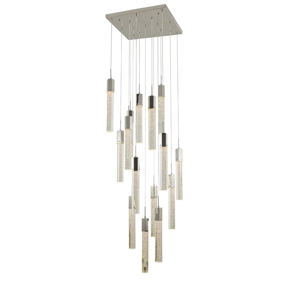 Design Living 15-Light L23.6" Chrome Flushed Frame Chandelier with Clear Hexagon Bubble Crystal Hanging Pendants