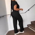 thumbnail image 4 of Fsgntruao 2 Piece Sets for Women Casual Summer Travel Vacation Outfits Loose Short Sleeve Pullover Top Matching Wide Leg Pants Sets Tracksuit Suits, 4 of 7
