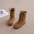 thumbnail image 4 of Dakaela Toddler Girls Mid Calf Boots Baby Suede Flat Slouchy Riding Booties Round Toe Kids Winter Casual Outdoor Shoes Coffee Size 10, 4 of 9