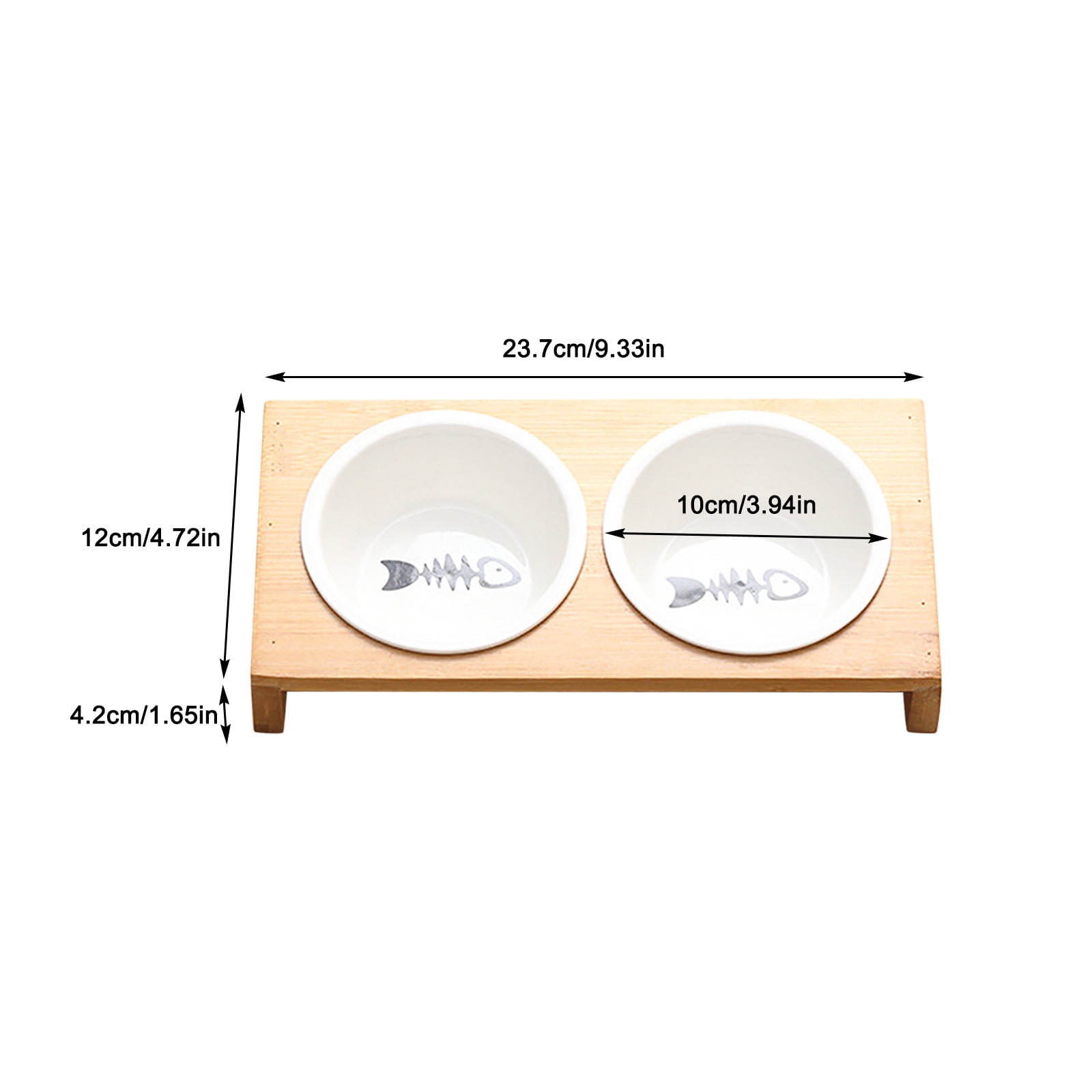 Elevated Cat Food Bowls, Ceramic Pet Dish Feeder Bamboo-Base Skid-Resistant Bowl Water and Food Container for Cats and Dogs Easy Feeding (2 Bowls)