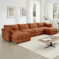 thumbnail image 4 of U Shape 4 Seater Cloud Couch Sectional Sofa with 2 Movable Ottomans, Living Room Couch, Oversized Modular 6-Seat Sofa with Storage Drawers Under Each Seat, Chenille Orange, 4 of 17