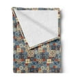 thumbnail image 2 of Moroccan Soft Flannel Fleece Throw Blanket, Grid Style Square Pattern Ornamental Oriental Tunisian, Cozy Plush for Indoor and Outdoor Use, 70" x 90", Dark Orange Slate Blue, by Ambesonne, 2 of 5
