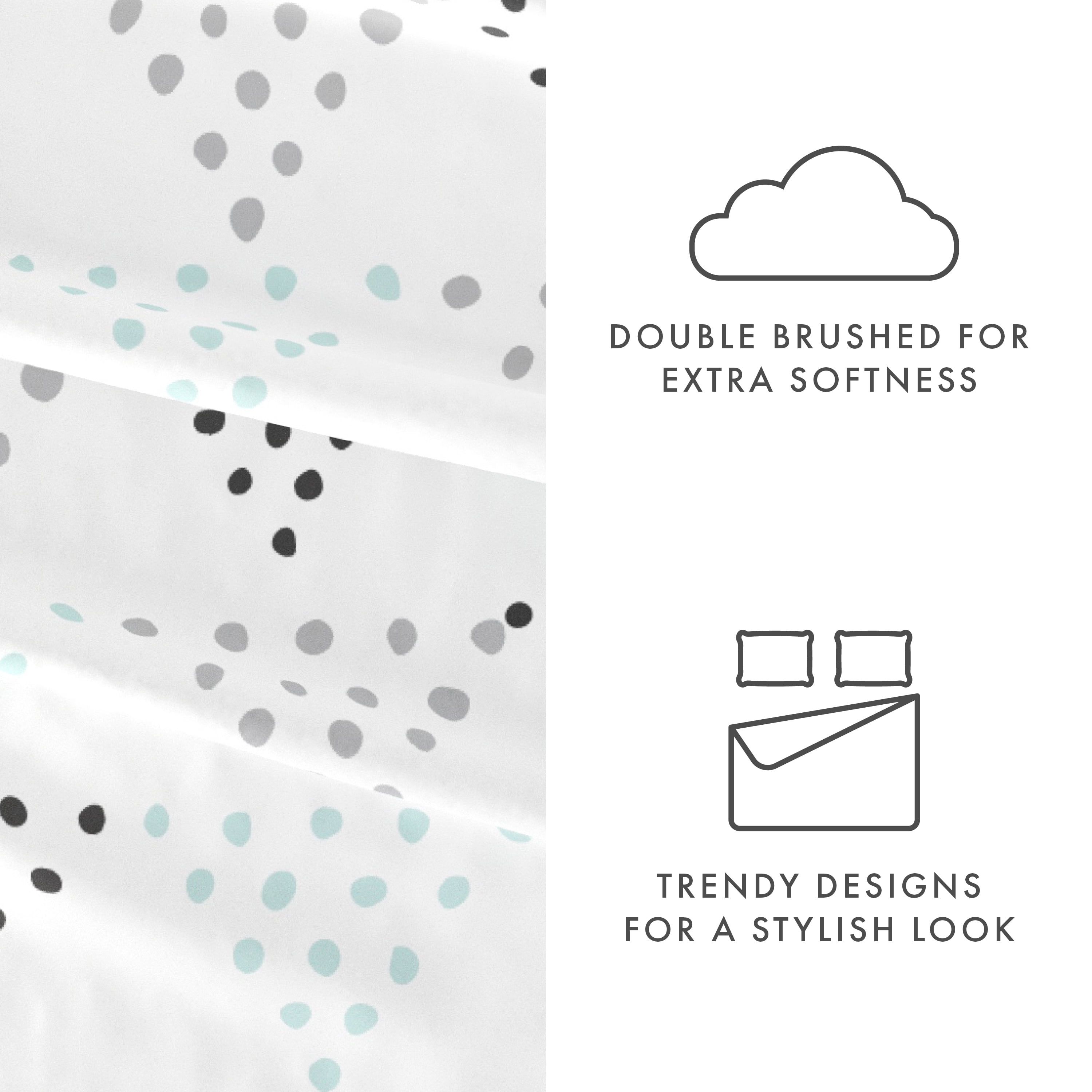 Noble Linens 4 Piece Pattern Microfiber Bed Sheets Set, Light Gray Trio, Queen