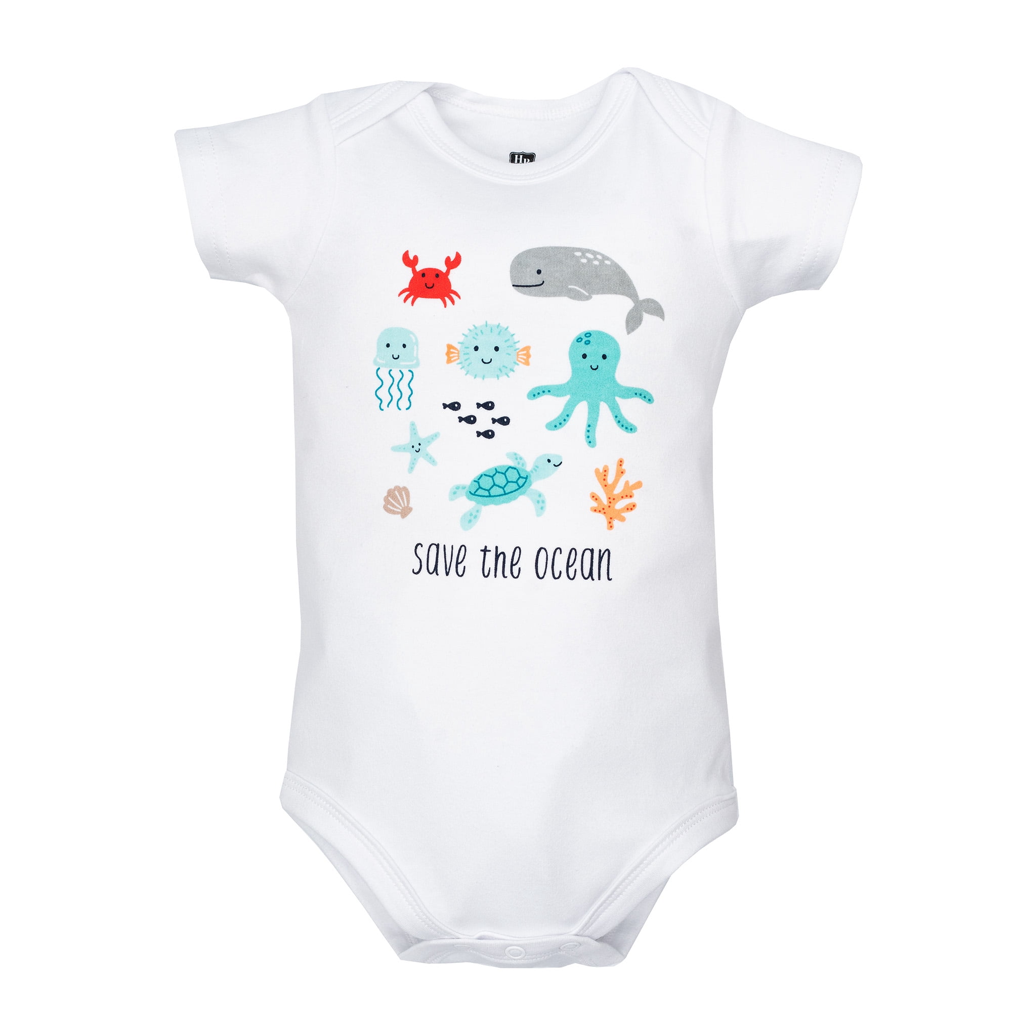 Hudson Baby Infant Boys Cotton Bodysuits 5-Pack, Sea Characters, Newborn