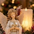 thumbnail image 4 of Christmas Flameless Candle Table Centerpiece Angel Figurine Lighted Decor with Frosted Pine Branches and Red Berries, 4 of 8