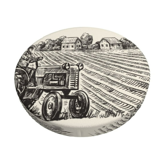 Rateoe retro tractor Pattern Round Bar Stool Seat Covers,Washable Stool Cushion Slipcover Elastic Bar Chair Covers for 12-14 Inch Chair-12 inch