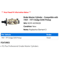thumbnail image 2 of Brake Master Cylinder - Compatible with 1969 - 1971 Dodge D200 Pickup 1970, 2 of 2