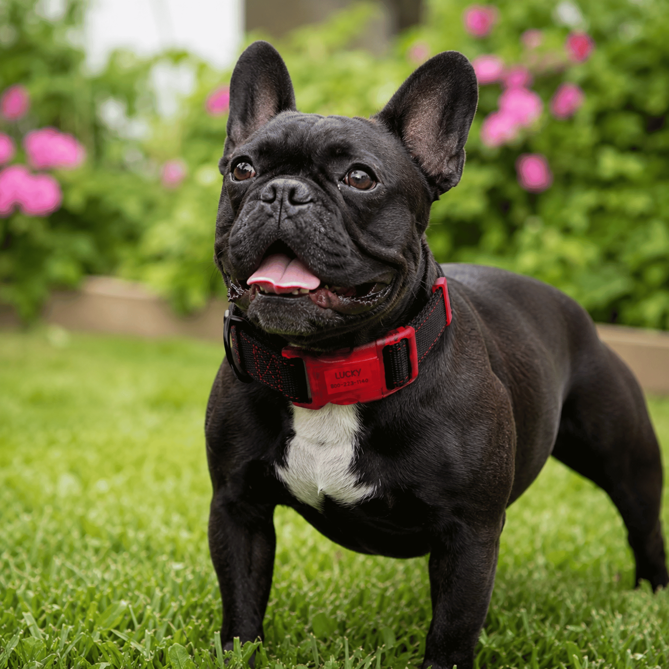 Sporn Adjustable Dog Collar for Small Dogs, Reflective Nylon Pet Collar with Built-In ID Holder, Black & Red (12–17" Neck)