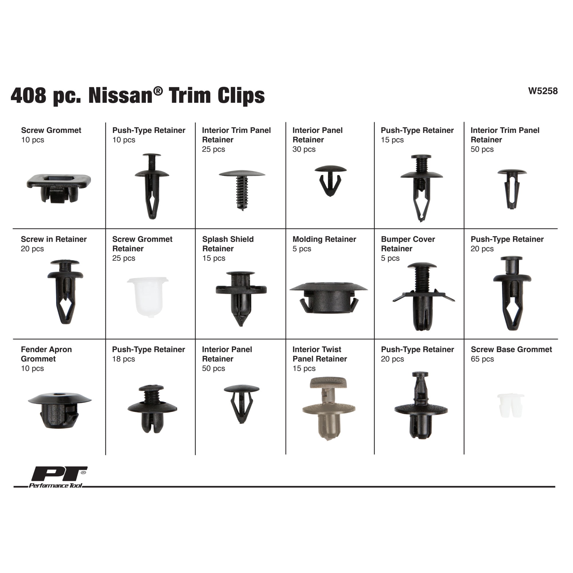 Wilmar Corp. / Performance Tool 408 Piece Nissan Trim Clip Assortment