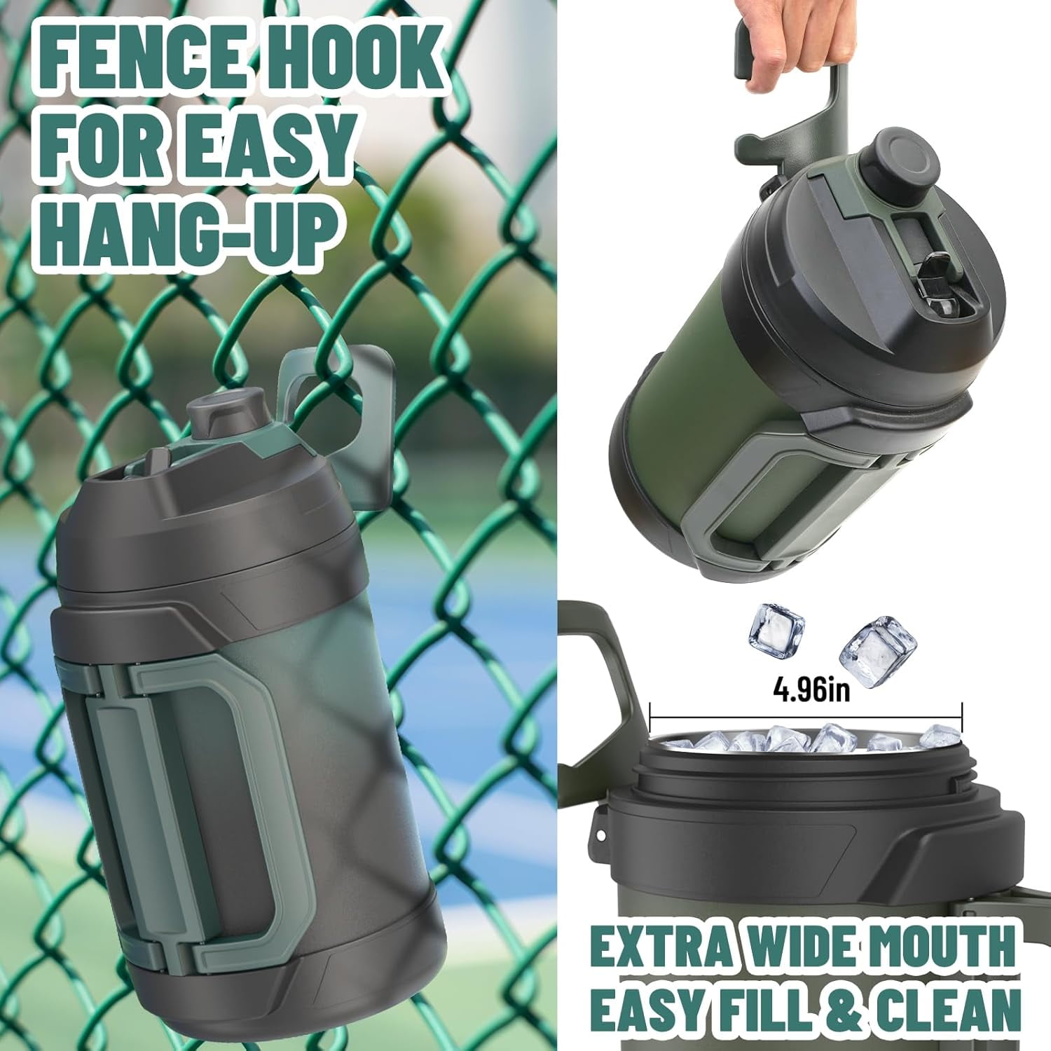 1 Gallon Water Jug, One Gallon Large Triple Wall Insulated  Jug With Straw and Spout,  128 oz Stainless   Water Bottle Keeps Cold 48 Hours for Outdoors,