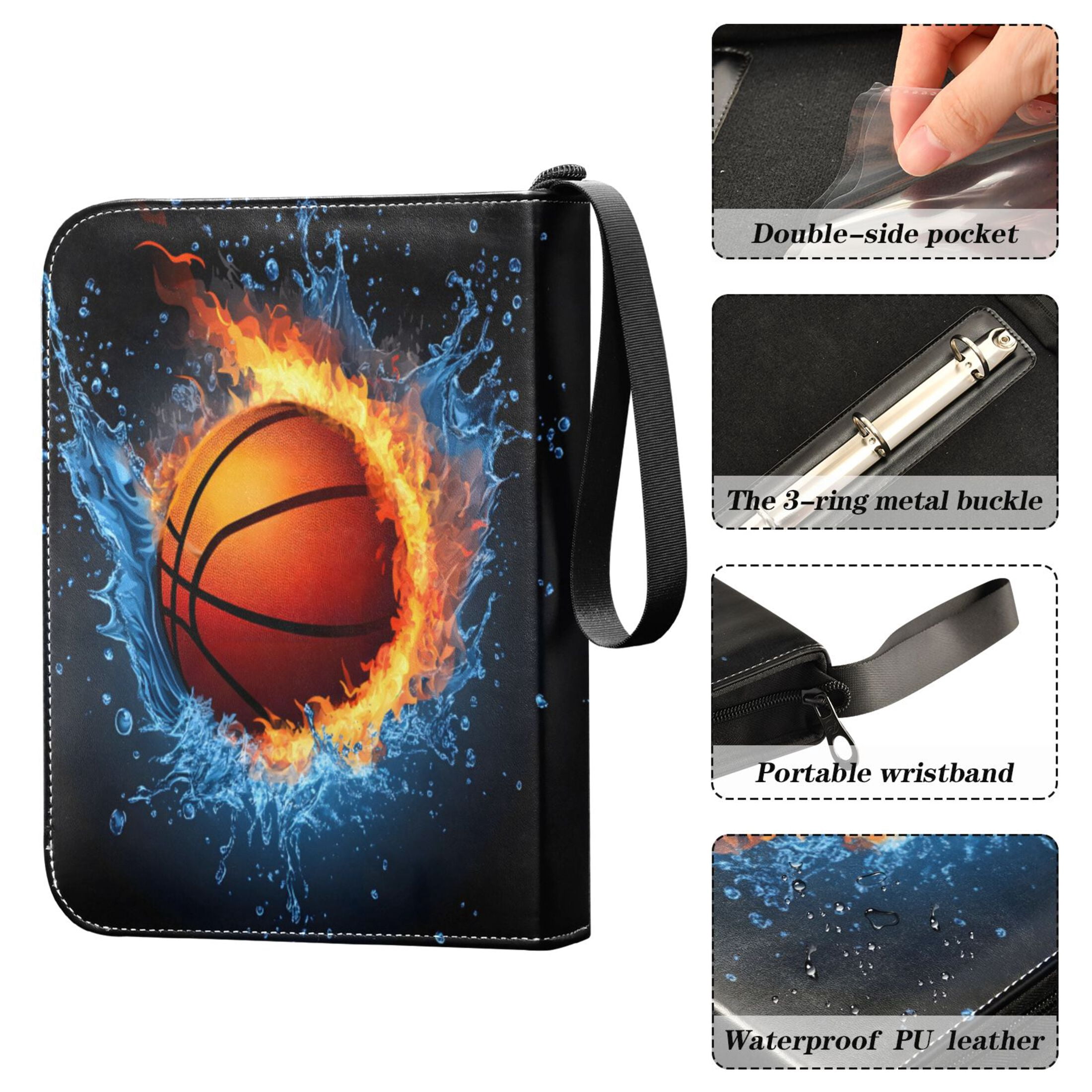 ALAZA Basketball with Fire Trading Card Binder 4 Pocket Cards Collection Album 400 Folder Holder
