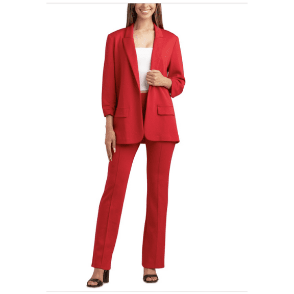 Bcx Juniors' Solid Ruched-Sleeve Open-Front Blazer - Red