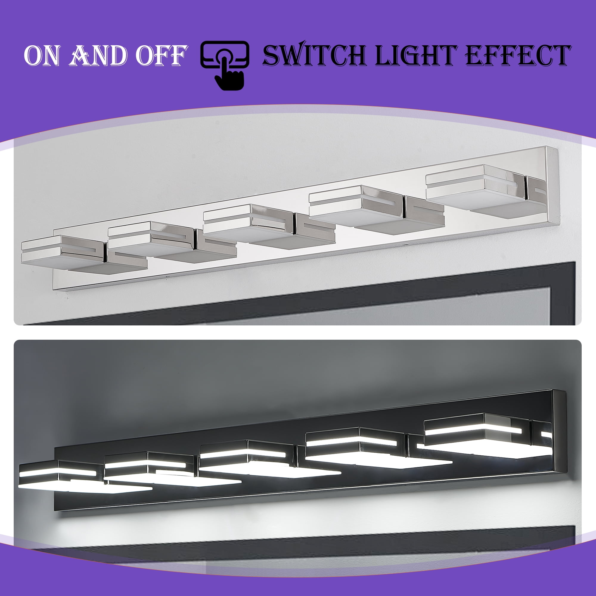 GCGAFUL 41 in. 5-Light Chrome Modern Dimmable Bathroom Vanity Light with 360° Rotatable Head, Wall Sconce for Bathroom and Mirror