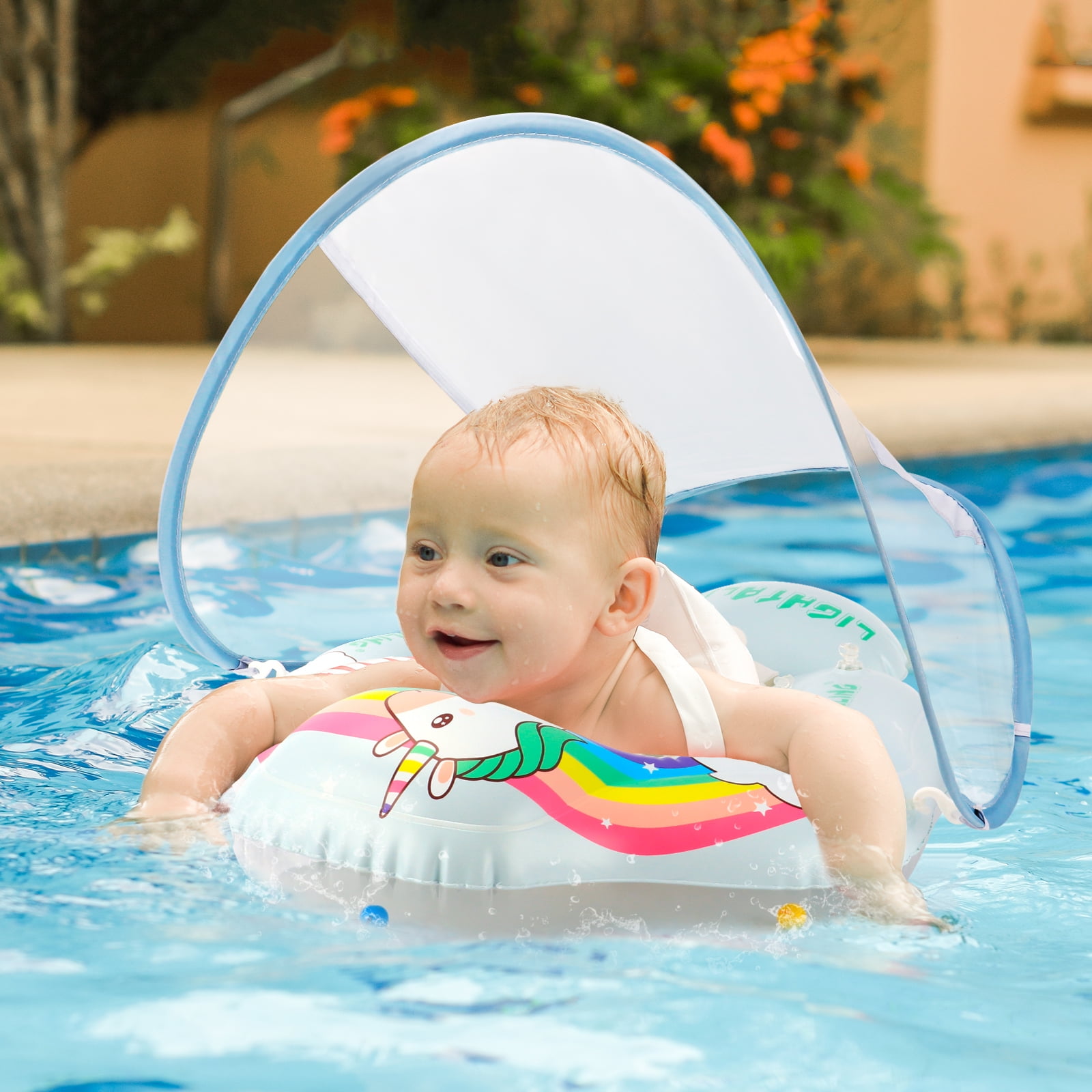 Color : Blue JPMSB Inflatable Baby Swimming Ring Circle Kids with Cushions Floating Aid Cute Patterns Pool Float Swim Rings