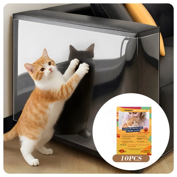 LAMIRO 10Pcs Cat Couch Protector, Couch Guard Against Cat Claws, Residue-Free Adhesive, Perfect Gift for Families with Cats, 18.50x5.51x0.12 in, Clear