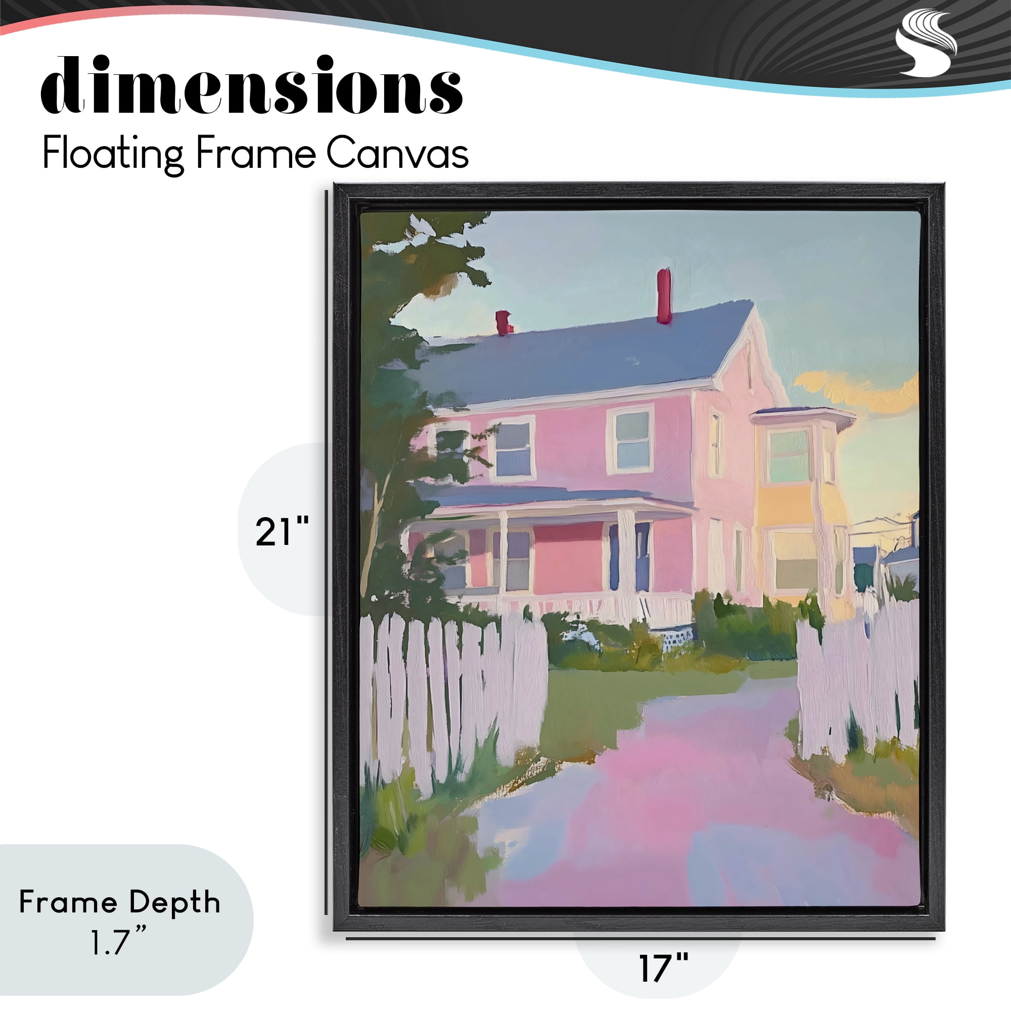 Stupell Industries Pastel Pink House with Fence Black Framed Floater Canvas Wall Art, design by The Prints Vibe