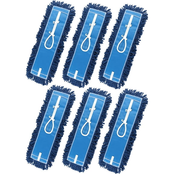 MATTHEW CLEANING 24'' Industrial Strength Cotton Dust Mop Refill Washable Replacement Heads For Residential & Commercial Use Fit Standard Dust Mop Frames, Hardwood, Laminate, Concrete Floors 6 Pack