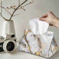 thumbnail image 2 of COEQINE Tissue Box Cover Decorative Accessories PU Leather Rectangle Tissue Case Dispenser Facial Paper Organizer for Vanity, Nightstand, Office Desk, Home Decor, White Grey Gold Marble, 2 of 7