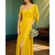 thumbnail image 5 of Vestidos de dama de honor con tirantes finos personalizados, volantes y hombros descubiertos, vestidos de noche formales largos de gasa fruncidos con abertura lateral, 5 of 5