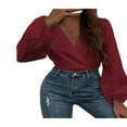 thumbnail image 3 of Combinaison Plissée Aguichant à Col en V Profond pour Femmes, Imprimé Léopard Patchwork Manches Longues, Rouge G, 3 of 5