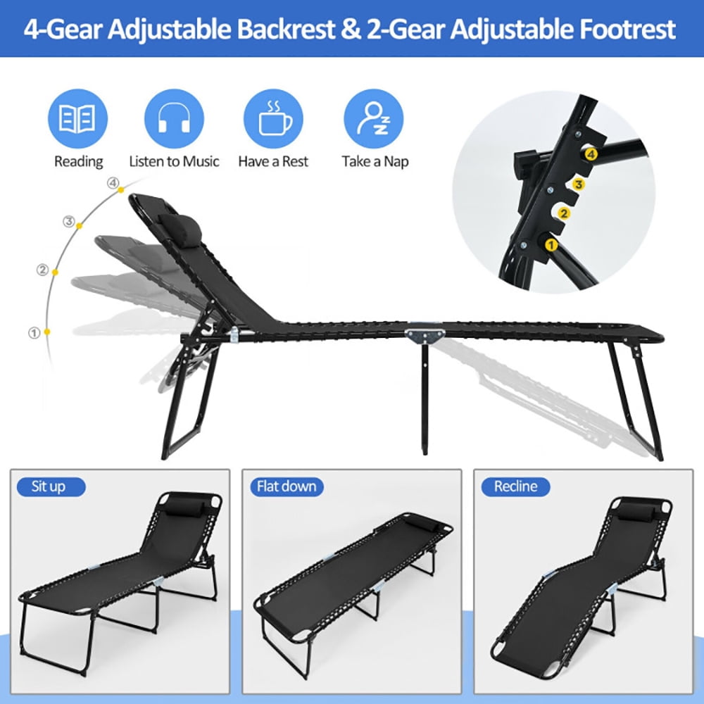 Aimee Lii Foldable Recline Lounge Chair with Adjustable Backrest and Footrest, Patio Loungers, Black