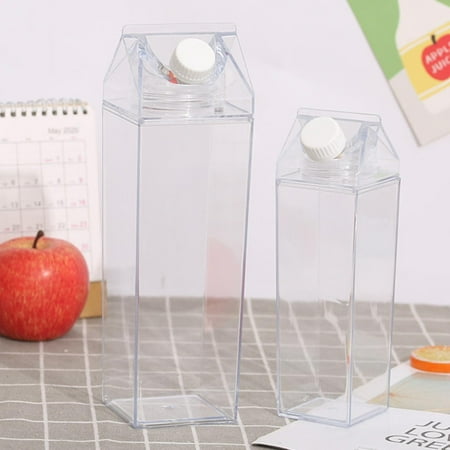 

Milk Carton Water Bottle Clear Square Milk Bottles Plastic Leak Proof Cup Reusable Transparent Milk Cardboard Water Bottle