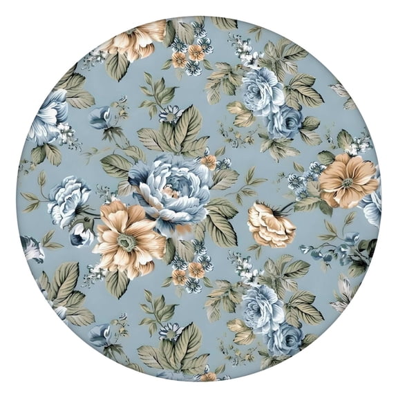 Pioneer Flower Floral Print Pattern Round Fitted Tablecloth with Elastic Edge,Dining Table Cover Waterproof,Outdoor Round Tablecloth for Camping,Dining,Indoor and Outdoor