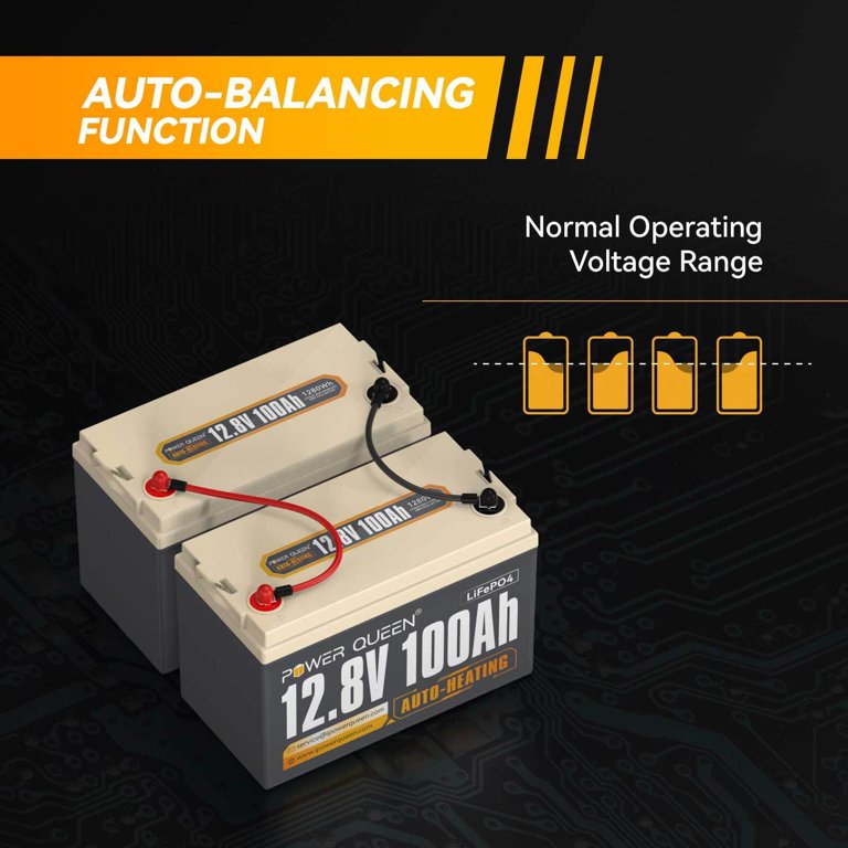 power queen 12V 100Ah Mini LiFePO4 Lithium Battery, Deep Cycle Battery with  Upgraded 100A BMS, Max 1280W Energy, Up to 15000 Cycles & 10-Year Lifespan