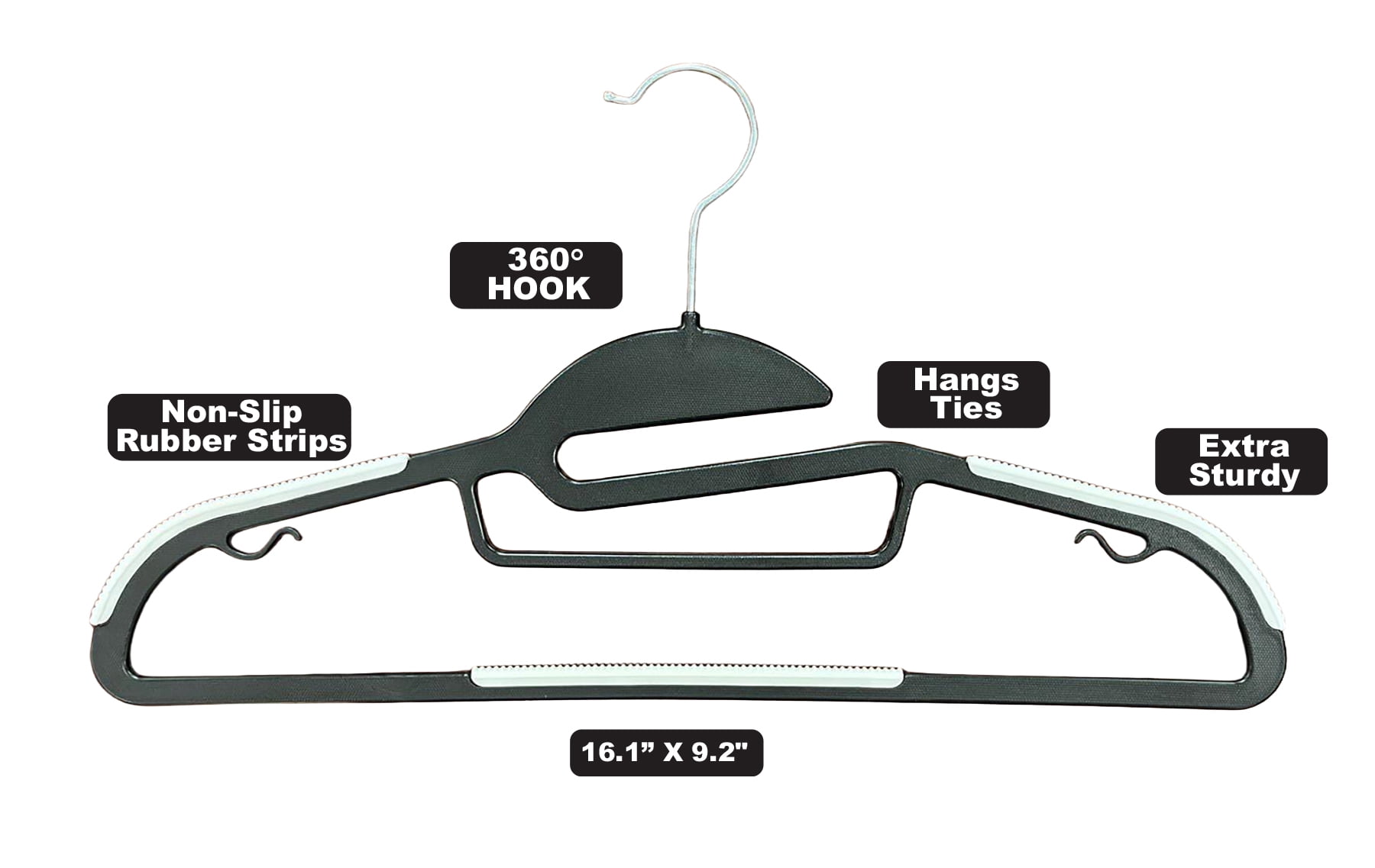 Simpli Furnished Non-Slip Rubber-Coated Hangers for Clothes, 120 Pack, 16.1" x 9.2", Black & White, 5-in-1