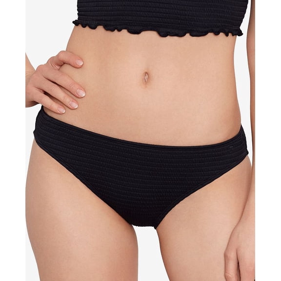 Salt   Cove Women's Seersucker Hipster Bottoms Swimsuit Black Size Large