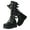 Black, variant on Women Platform Knee High Goth Boots Round Toe Zipper Back Combat Booties Shoes PU Leather Punk Buckle Motorcycle Boot