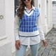 thumbnail image 2 of Suéter de mujer chaleco con cuello en V tejido a cuadros suéter sin mangas para citas trabajo compras, 2 of 7