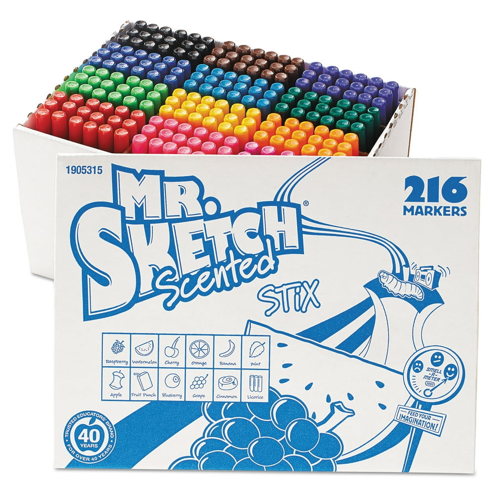 Mr. Sketch Scented Stix Watercolor Markers, Fine Point, 12 Colors, 216