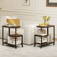thumbnail image 2 of Costway 2 Pcs Table d'Appoint Moderne en Forme de g avec Étagères de Rangement et Roulettes Verrouillables pour Salon Marron, 2 of 10