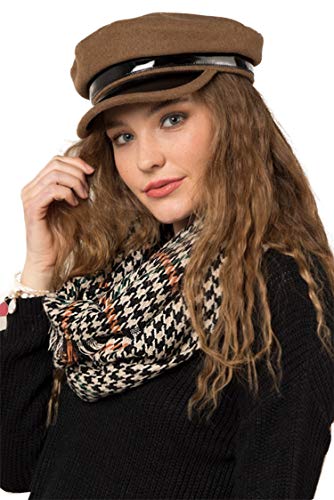 Stylesilove Women Mixed Line Mini Houndstooth Fringe Trim Infinity Scarf Winter Scarves Neck Warmer