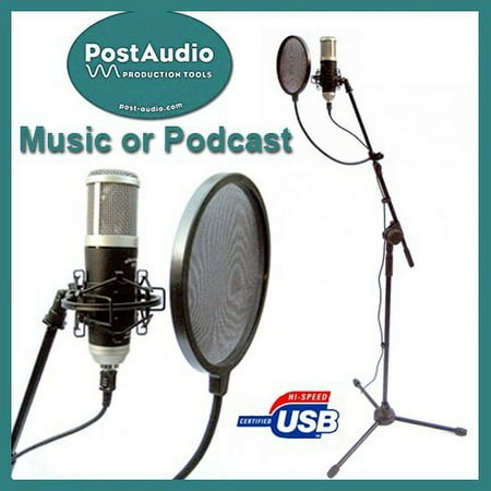 Post Audio Pro Recording or Podcast Pack USB Microphone, Shock Mount, Pop Filter, Boom Stand