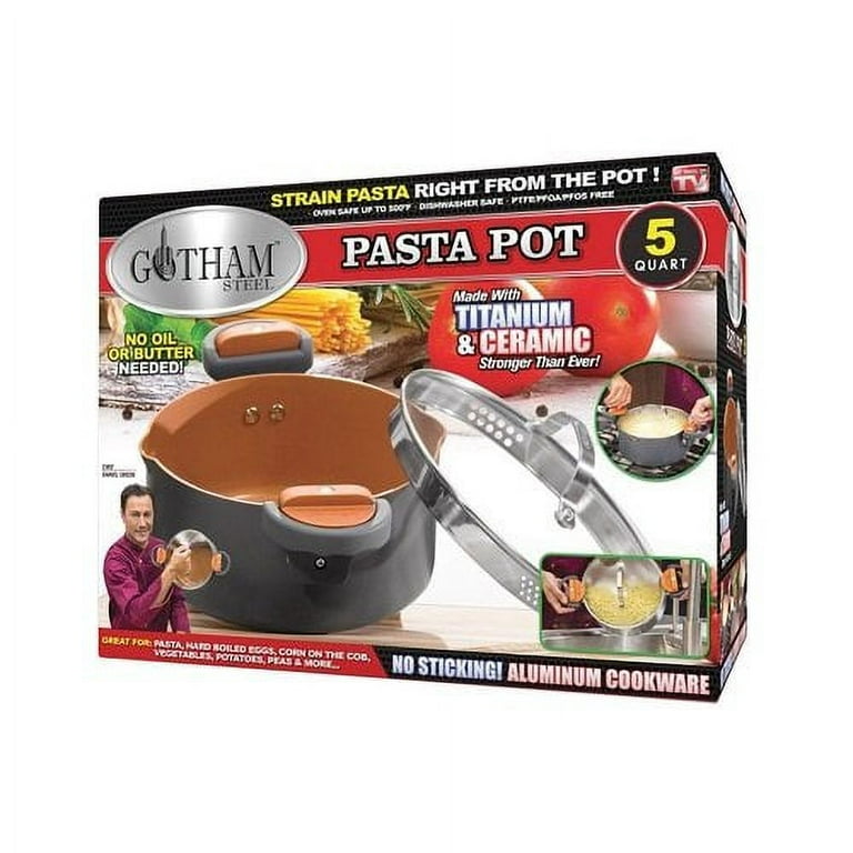GOTHAM STEEL Double Pan, The Perfect Pancake Maker & 5 Quart Stock  Multipurpose Pasta Pot with Strainer Lid & Twist and Lock Handles, Nonstick  Ceramic