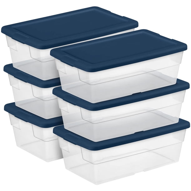 Caja de Almacenamiento Apilable Sterilite 6 Cuartos Transparente con Tapa Azul x30
