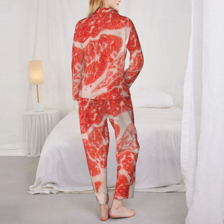 Soft Satin Space Pajamas Set, Lightweight Button Up Blouse Pajama Top &  Elastic Waistband Pajama Pants, Women's Loungewear & Sleepwear