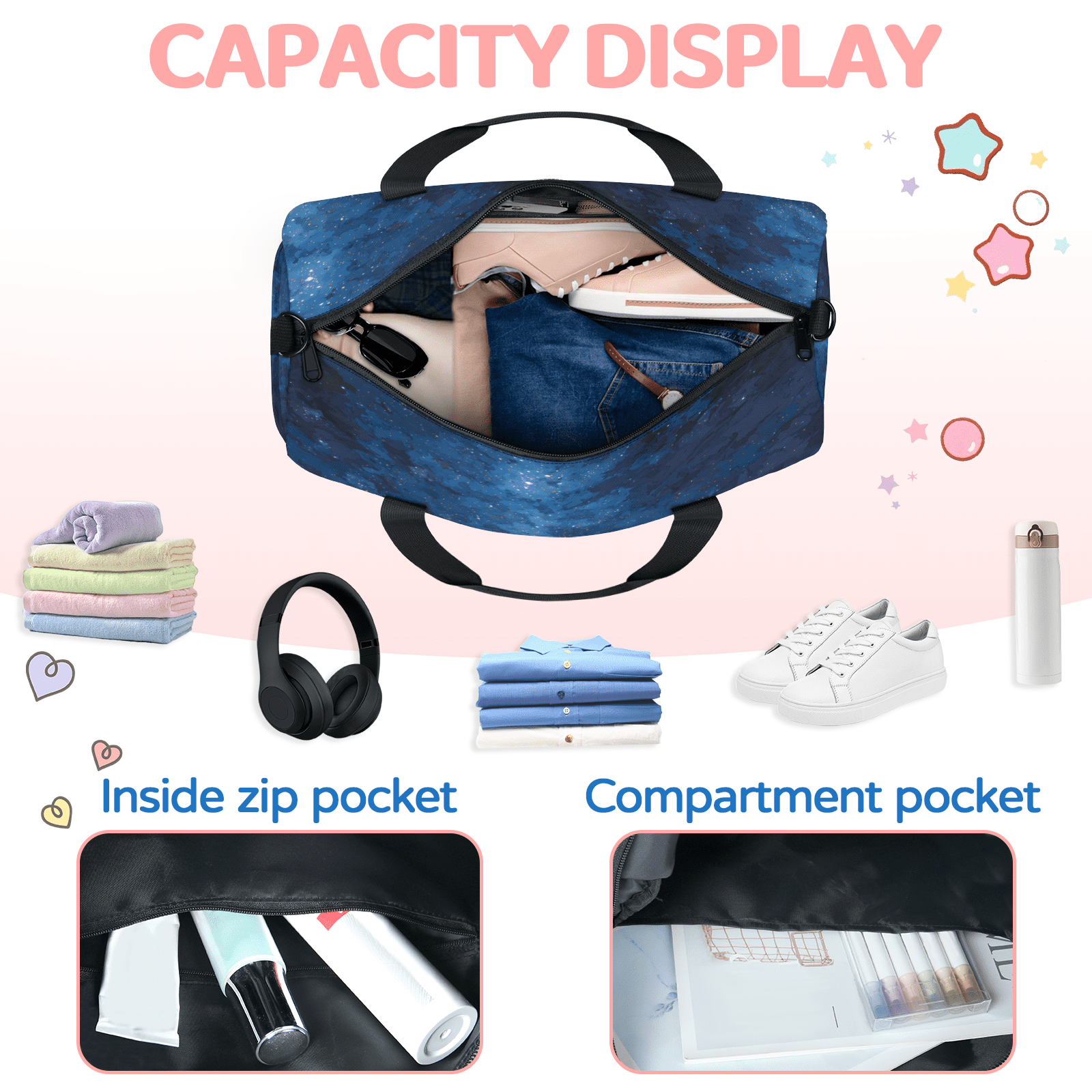 Herdesigns Ocean Beach Gym Bag for Women, Duffle Bag for Travel Sport, Nautical Sailboat Lightweight Waterproof Carry on Weekender Dance Yoga Workout Bags