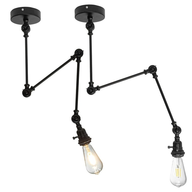 FSLiving Lampe Murale à Bras Oscillant Réglable pour VR avec Prise 3 Voies 12V Rétro Noir, Ampoule E26 2700K Incluse, Montage Semi-Encastré pour Véhicule Récréatif 2 Lumières