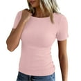 thumbnail image 2 of WULMLEO Womens Summer Short Sleeve T-Shirt Ribbed Knit Crew Neck Slim Fitted Basic Casual Top Pink S, 2 of 5