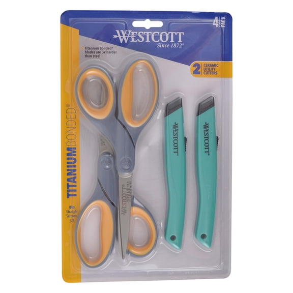 Westcott 8 Inch Titanium Bonded Scissors with Ceramic Cutter 4-Pack for All-Purpose Use